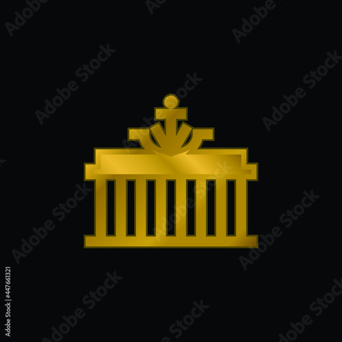 Brandenburg Gate gold plated metalic icon or logo vector