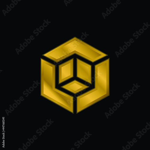 3d Model gold plated metalic icon or logo vector