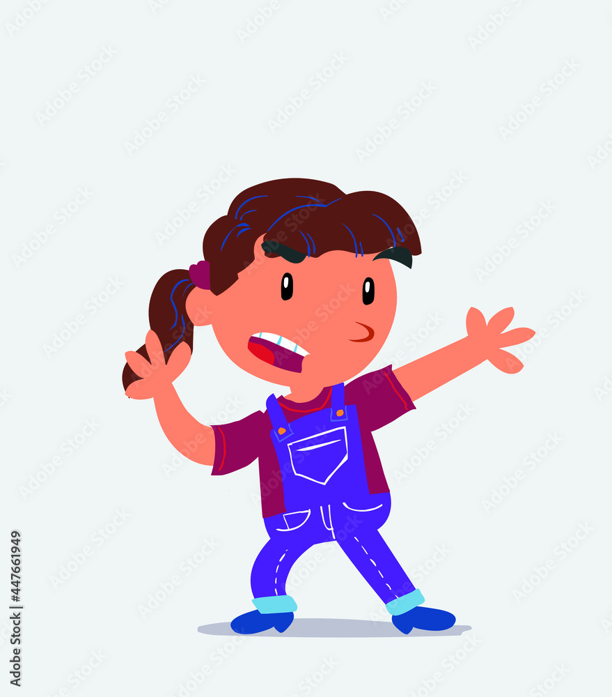cartoon character of little girl on jeans arguing angry. cartoon character of little girl on jeans arguing angry.