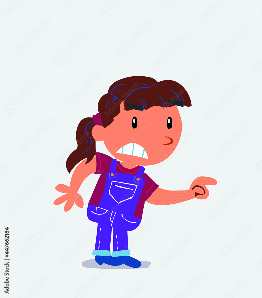 cartoon character of little girl on jeans pointing something aggressively.