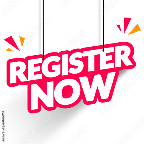 Vector Illustration Hanging Register Now Label