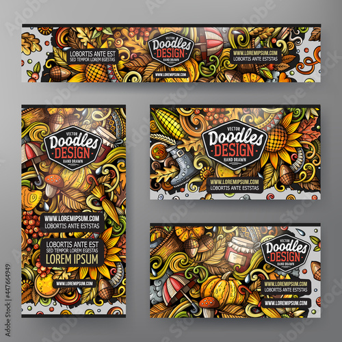 Cartoon vector doodle set of Autumn corporate identity templates.