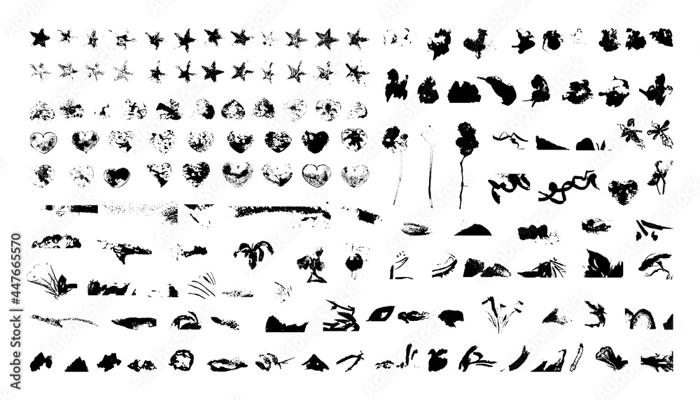 Big collection of grunge stains, splashes and blots. Vector design elements isolated on a white background.