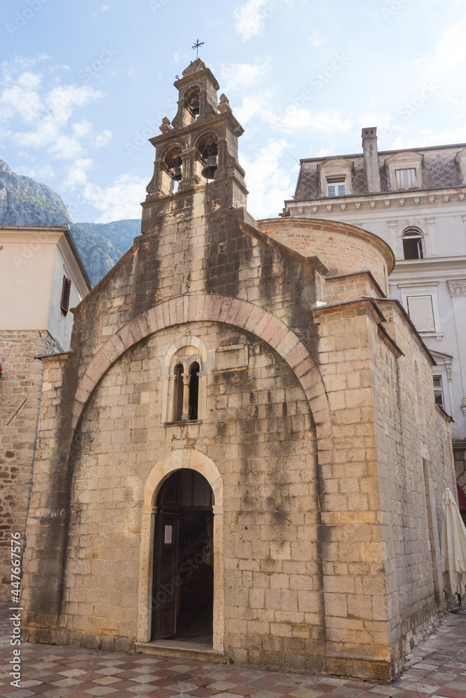 View of the Church of St. Luke in the Old Town of Kotor . Montenegro 