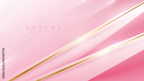 Diagonal golden lines sparkle luxury on pink background, cover design modern concept, vector illustration.