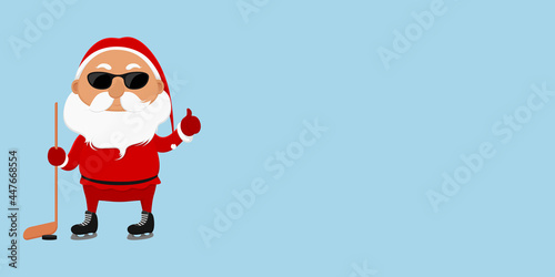 Santa with hockey stick. Vector illustration.