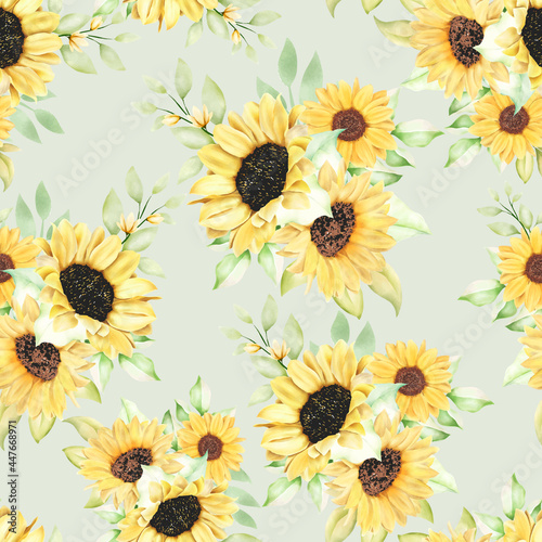beautiful watercolor sunflower seamless pattern