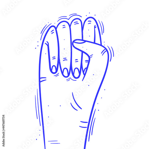 Vector illustration of a fighting fist - Symbol of feminism or revolution, fight for rights - Doodle style, isolated object on white background