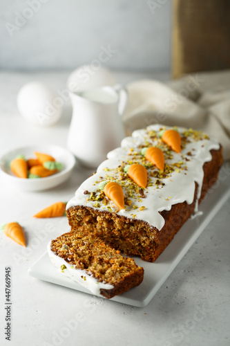 Traditional homemade carrot cake with pistachios photo