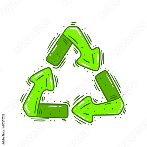 Hand drawn vector illustration of recycling symbol - Triangular recycle icon - Eco green packaging image - Isolated