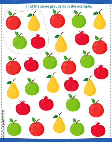 A game for children. Find all groups of fruits and berries specified in the template