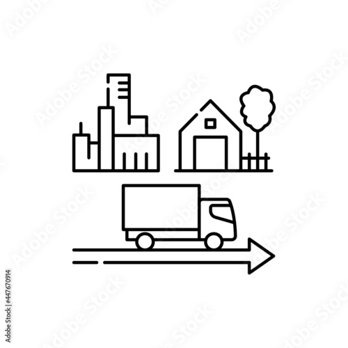 Moving from city to village olor line icon. Pictogram for web page, mobile app, promo
