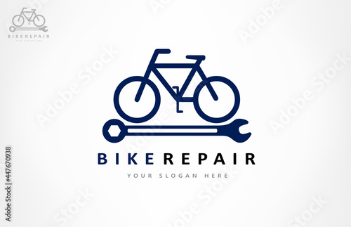 Bike and wrench. Repair logo vector. Transport illustration.