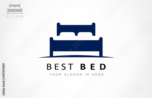 Bed store. Bed with pillows logo vector design.