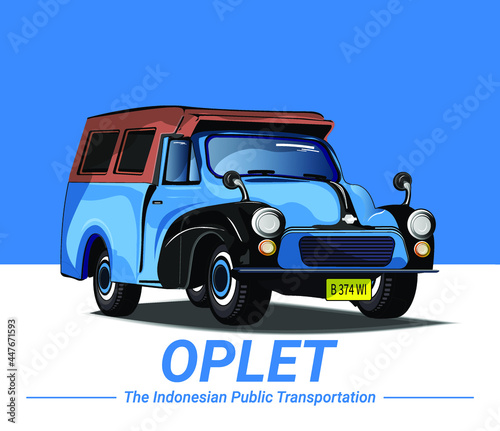 vector image illustration of small size passenger car, Indonesian traditional transportation, namely Oplet photo