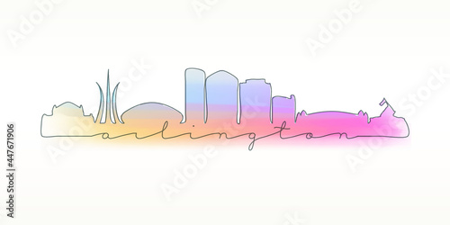 Arlington, TX, USA Skyline Watercolor City Illustration. Famous Buildings Silhouette Hand Drawn Doodle Art. Vector Landmark Sketch Drawing.