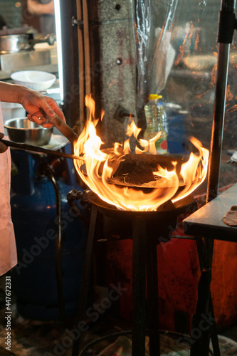 Photography Street food at night on Yaowarat Road, Bangkok, Thailand Noodle shop, Pad Thai r