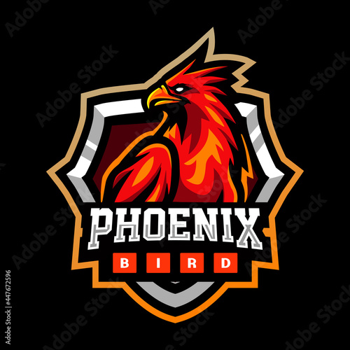 Red phoenix bird mascot. esport logo design