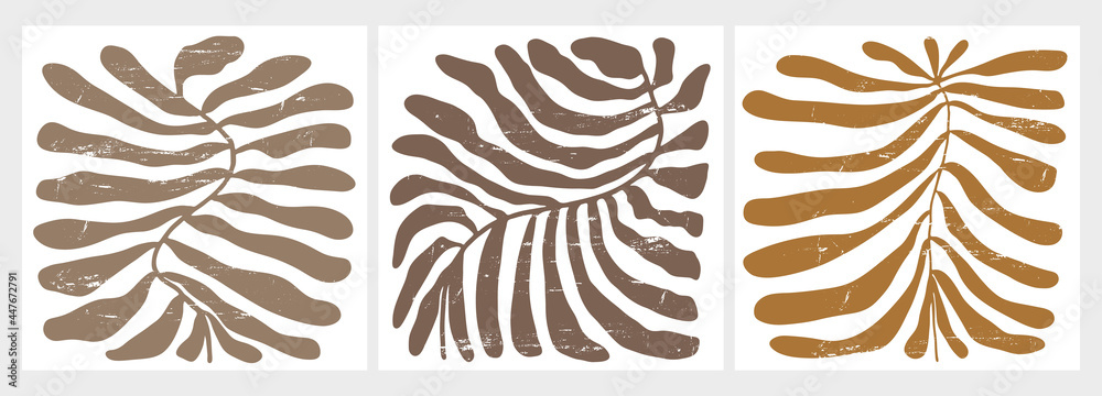 Fototapeta premium Hand Drawn Floral Vector Illustrations with Grunge Brown Twigs on a White Background. Simple Infantile Style Abstract Modern Print. Minimalist Art ideal for Poster,Card, Decoration.