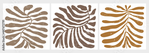 Hand Drawn Floral Vector Illustrations with Grunge Brown Twigs on a White Background. Simple Infantile Style Abstract Modern Print. Minimalist Art ideal for Poster,Card, Decoration.