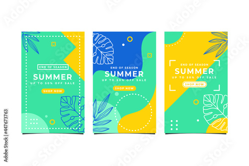 set of summer background or poster design template. summer sale promo background.