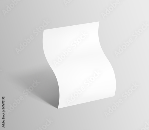 Bent empty paper sheet. A4 format paper with shadows on gray background. Magazine, booklet, postcard, flyer, business card or brochure mockup. Vector Illustration EPS10.