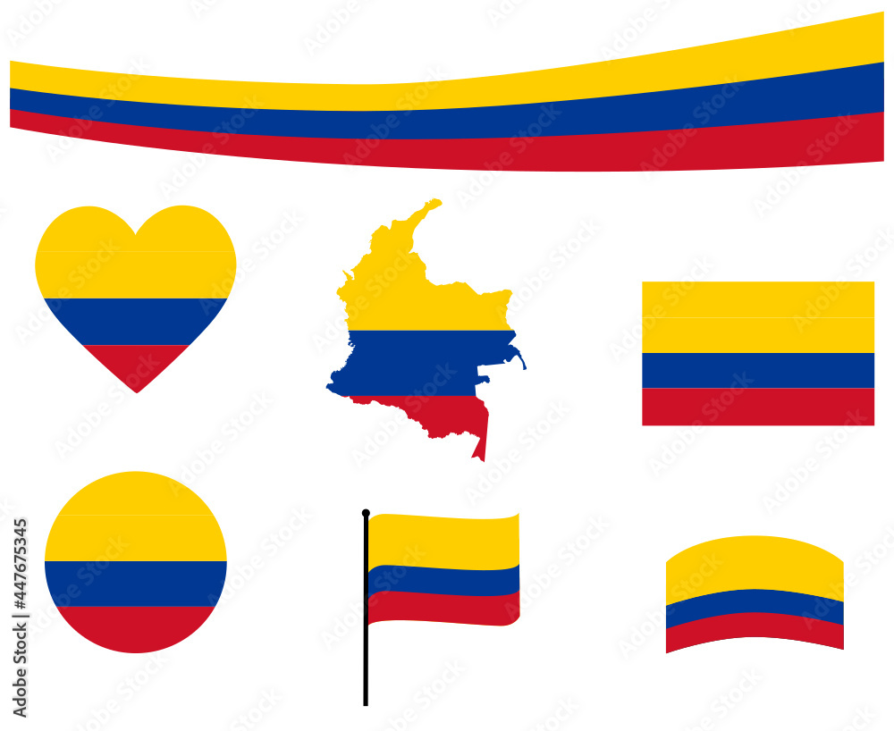 Colombia Flag Map Ribbon And Heart Icons Vector Illustration Abstract National Emblem Design Elements collection Colombia Flag Map Ribbon And Heart Icons Vector Illustration Abstract National Emblem Design Elements collection