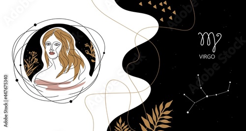 Zodiac background. Virgo constellation. The element of earth.