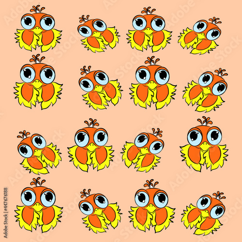 Wallpaper Mural pattern owl, owl, baby owl, cute owl, orange owl, with blue eyes,and eyelashes, yellow feathers Torontodigital.ca