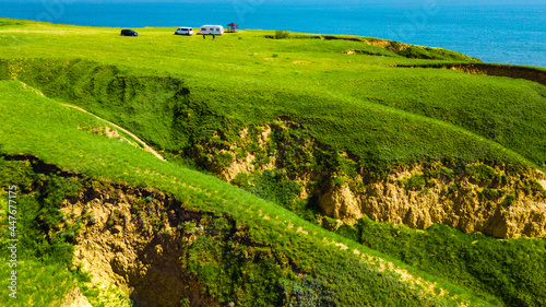 Canyon cliffs mountains green grass top view © Андрей Трубицын