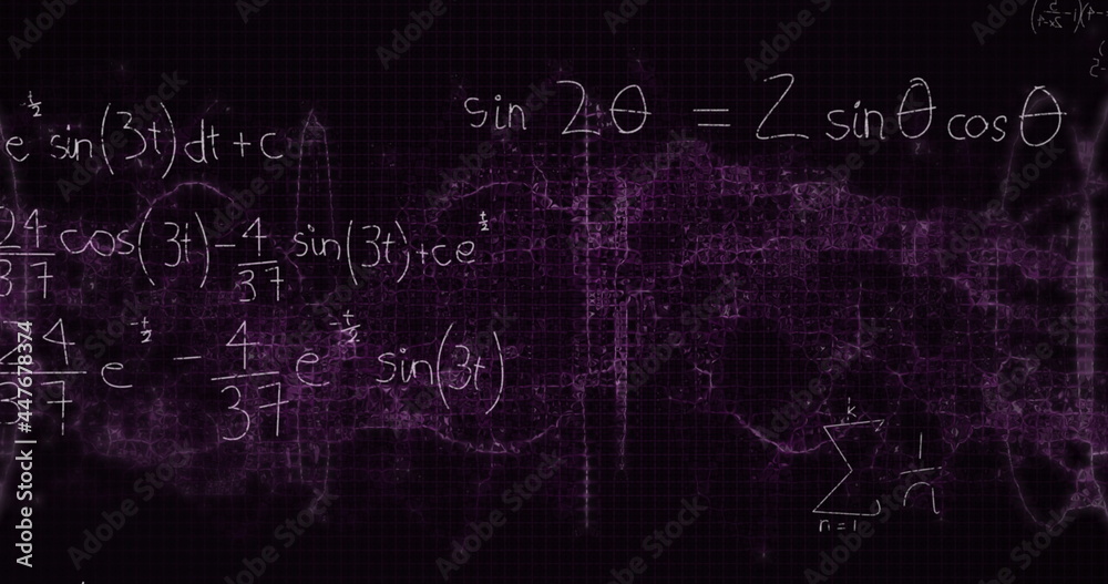 Image of mathematical formula moving on black background