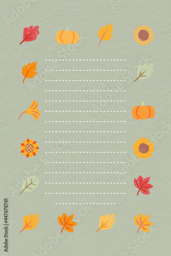 Autumn themed lined paper template vector