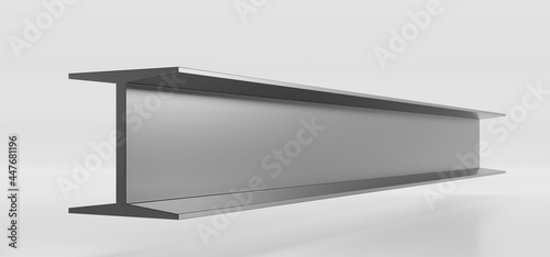 Metal construction beam, steel structure girder in perspective. Long iron structural profile, stainless joist for building work isolated on white background. Realistic 3d illustration of strong i-beam
