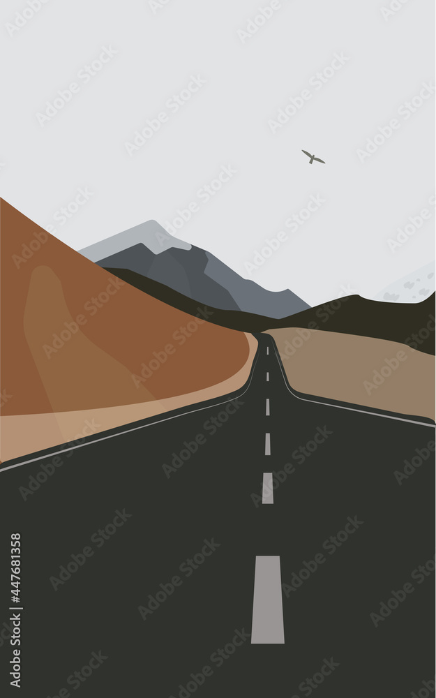 Landscape with a winding road and mountain.Highway