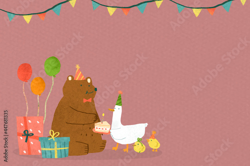 Fototapeta Naklejka Na Ścianę i Meble -  Animal doodle birthday celebration vector
