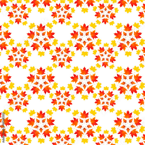 Multicolored autumn leaves on a white background.