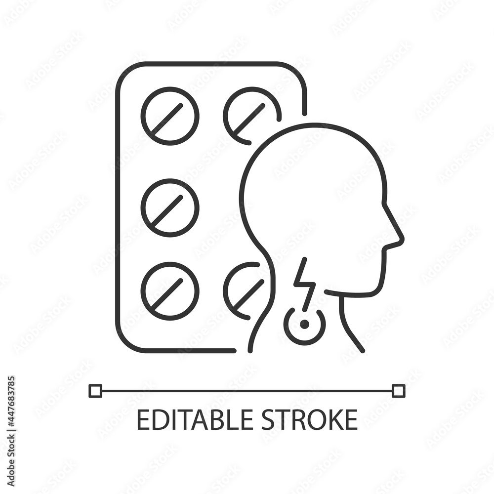 Lozenges for sore throat linear icon. Irritation sensations relieving. Soothing itchy throat. Thin line customizable illustration. Contour symbol. Vector isolated outline drawing. Editable stroke Lozenges for sore throat linear icon. Irritation sensations relieving. Soothing itchy throat. Thin line customizable illustration. Contour symbol. Vector isolated outline drawing. Editable stroke