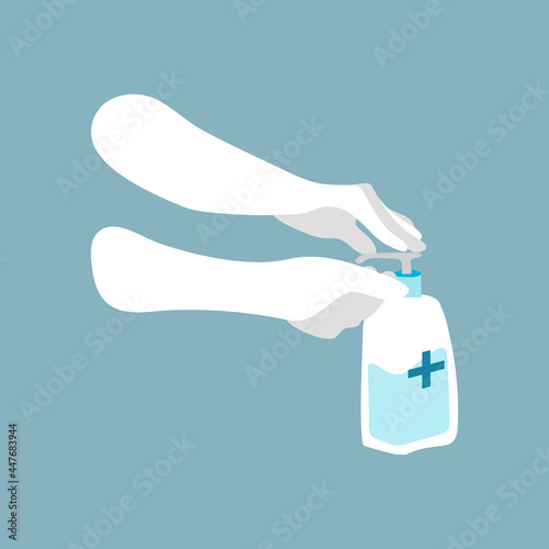 Disinfecting hands with sanitizer gel vector