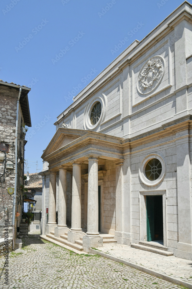 Carpineto Romano, Italy, July 24, 2021. A church in the historic center of a medieval town in the Lazio region.