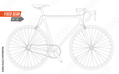 Vector black line bicycle. Fixed gear. Single Speed. Isolated on white background.