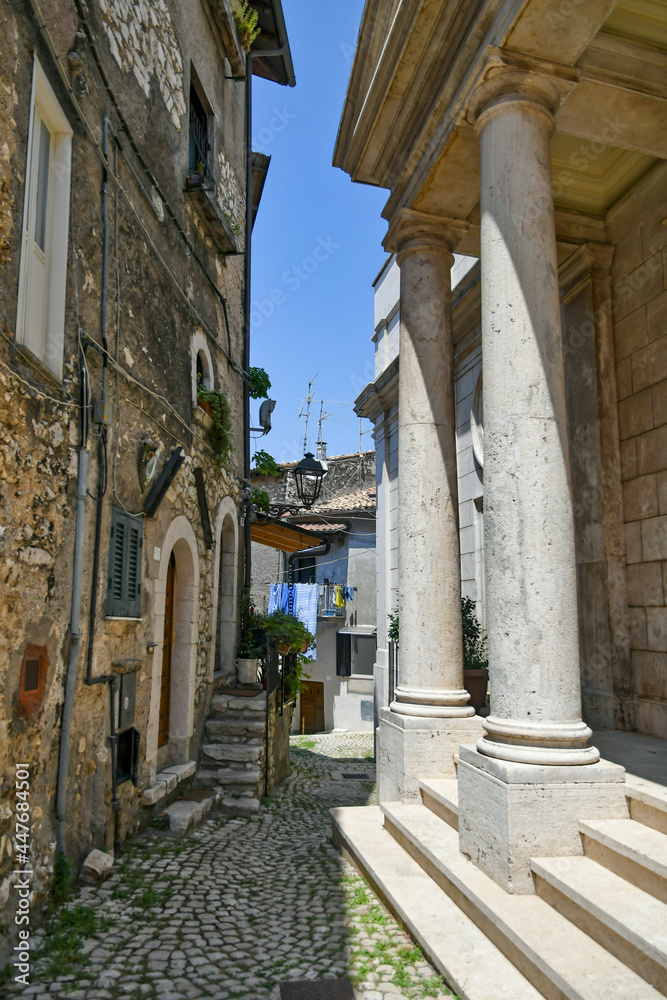 A street in the historic center of Carpineto Romano, a medieval town in the Lazio region.