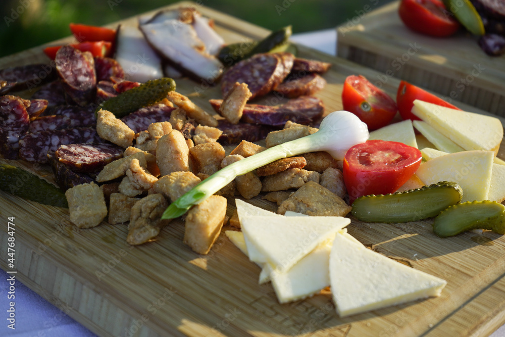 traditional plateau. traditional platter with organic ingredients. traditional Romanian.