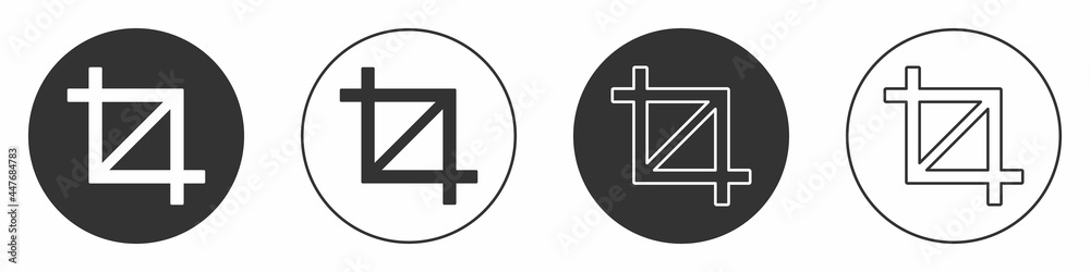 Obraz premium Black Picture crop photo icon isolated on white background. Circle button. Vector