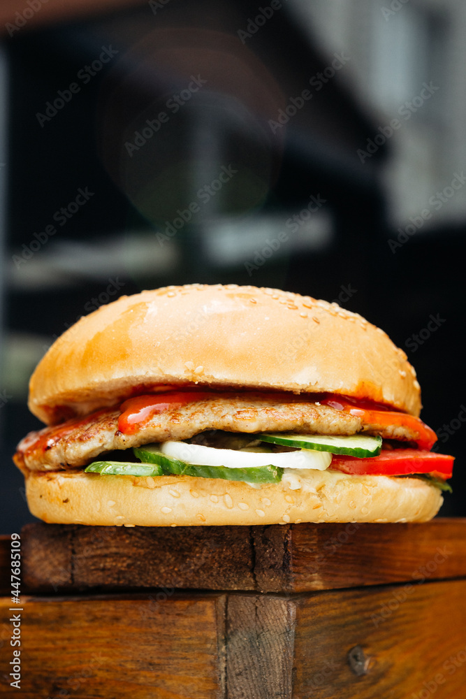 juicy burger with filling, cheese, meat juicy burger with filling, cheese, meat