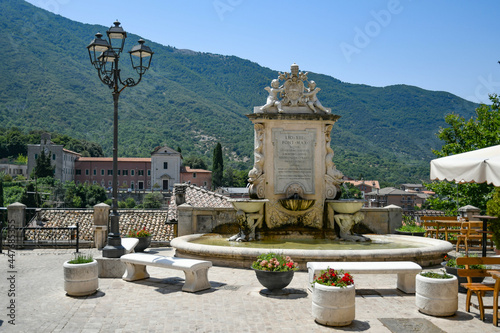 Carpineto Romano, Italy, July 24, 2021. A Fountain in the historic center of a medieval town in the Lazio region. photo