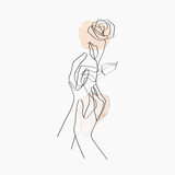 Minimal line art hands vector floral beige pastel aesthetic illustration