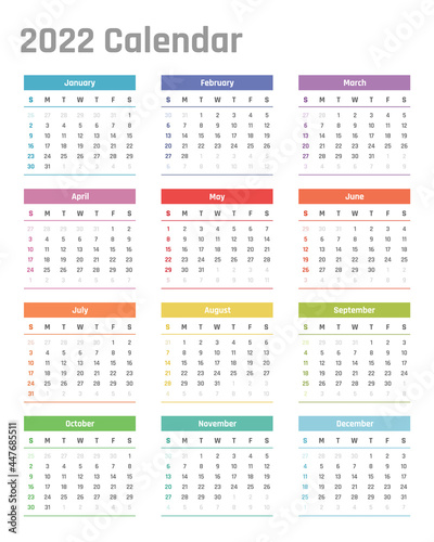 2022 year calendar  calendar design for 2022 starts sunday