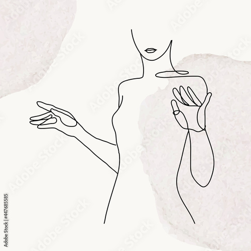 Φωτογραφία Woman&rsquo;s upper body vector line art illustration on gray pastel watercolor