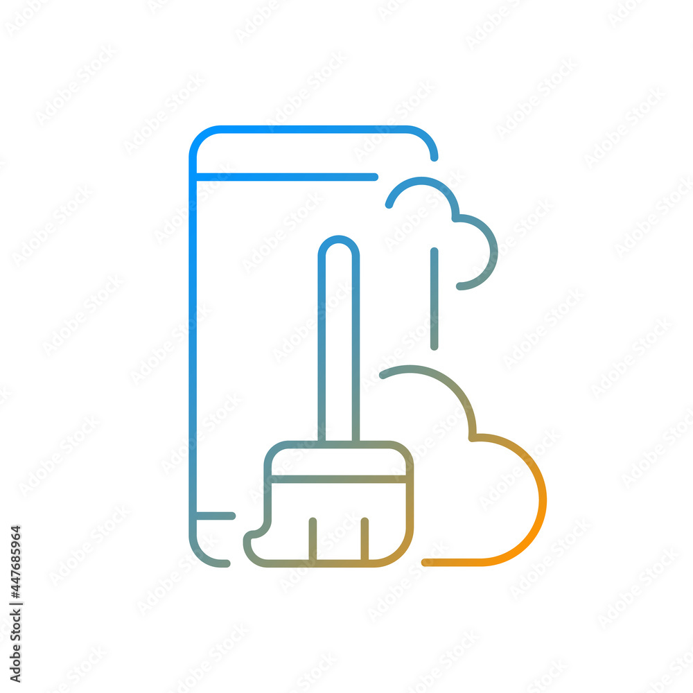 Dust and dirt inside the phone gradient linear vector icon. Smartphone and broom. Remove dust and dirt. Thin line color symbols. Modern style pictogram. Vector isolated outline drawing Dust and dirt inside the phone gradient linear vector icon. Smartphone and broom. Remove dust and dirt. Thin line color symbols. Modern style pictogram. Vector isolated outline drawing