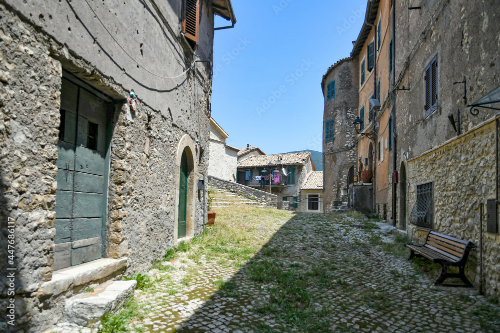 Fototapeta premium A street in the historic center of Carpineto Romano, a medieval town in the Lazio region.